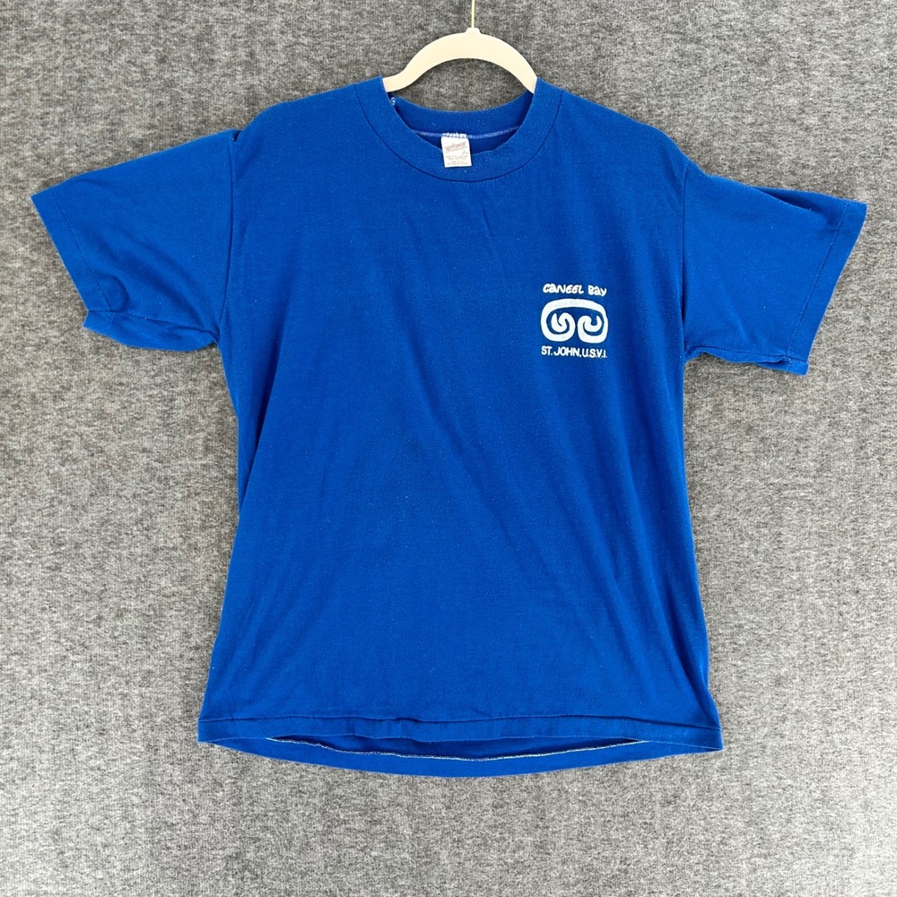 Vintage Sportswear Caneel Bay St John USVI Shirt Blue Single Stitch Large Thin